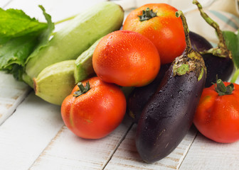 Fresh vegetables on wooden table