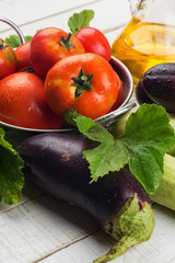 Fresh vegetables on wooden table