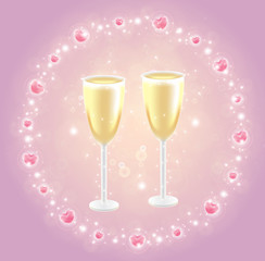Glasses with hearts and particles