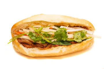 Vietnamese Bahn Mi Pork Sandwich on White Background