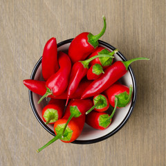 bowl of red chili peppers, top view