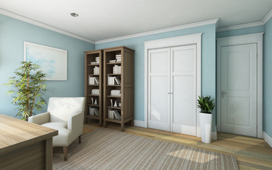 Blue Office Room in Country House