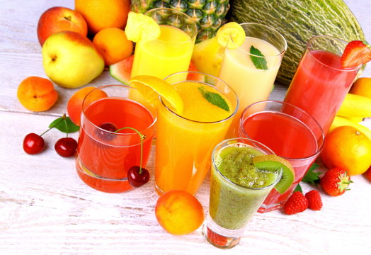 Juice with kiwi, apricot, cherry, watermelon, tangerine and pear