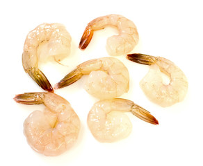 Peeled shrimp on white background