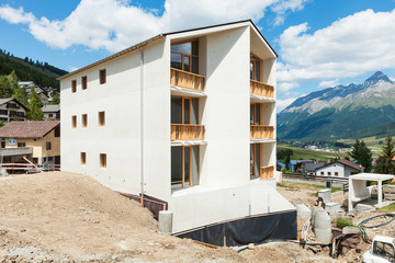 mountain apartment building under construction, outdoor