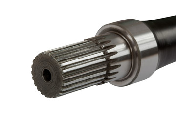 Splined connection on shaft, isolated, on a white background, wi