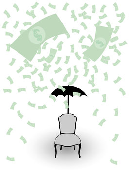 money rain and chair with umbrella