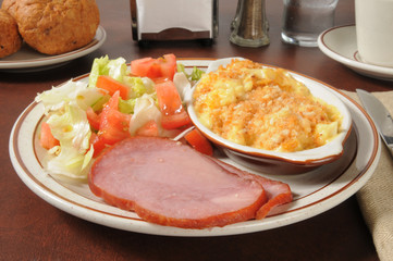 Ham dinner with potato casserole