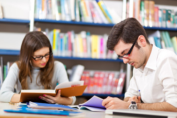 Students studying in a library