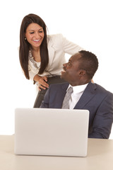 Fototapeta na wymiar business man and woman computer happy