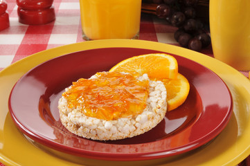Orange marmalade on rice cakes