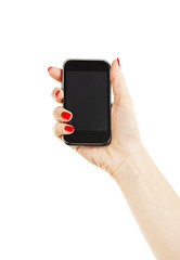 Woman hand holding the phone tablet touch computer gadget