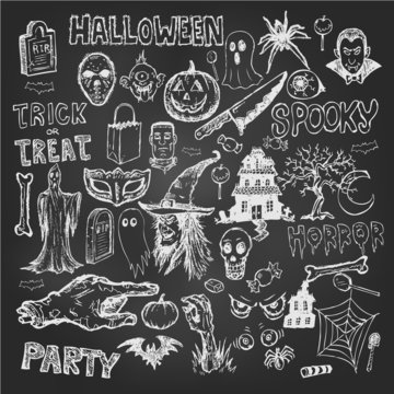 Halloween Hand Drawn Doodles Icon Set Eps 10