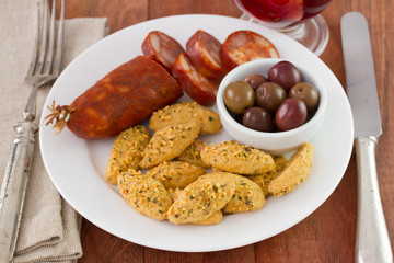 snack on white plate with fork and napkin