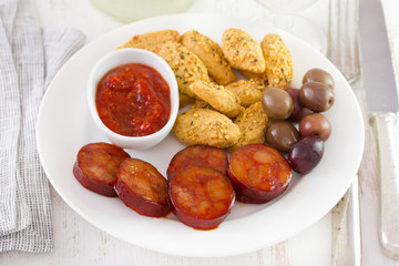chorizo on white plate