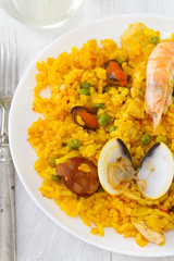 rice with seafood in plate