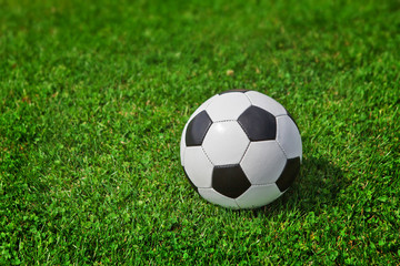 Fototapeta na wymiar New soccer ball on green grass