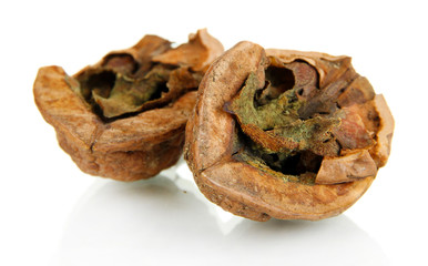 Broken walnut isolated on white