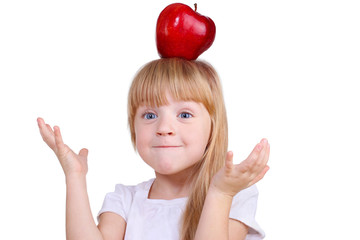 little girl with red apples