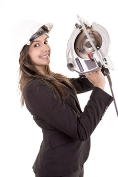 Woman Holding Circular Saw