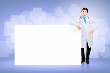 Male doctor with banner