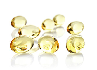 fish oil capsules  isolated on white background