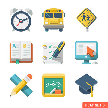 School and Education Flat Icons for Web and Mobile App