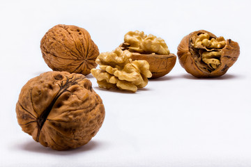 walnuts closeup on white background