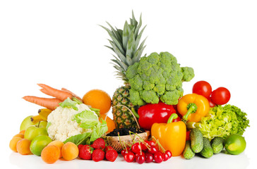 Fototapeta na wymiar Assortment of fresh fruits and vegetables, isolated on white