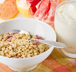 Healthy breakfast - muesli  with yogurt
