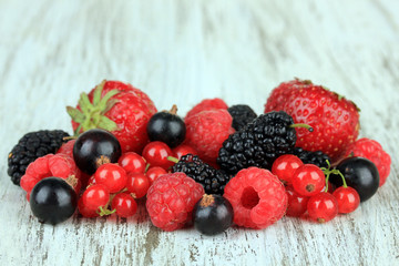Ripe berries on table close-up
