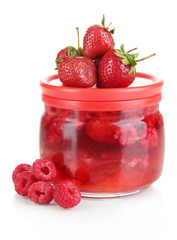 Home made berry jam isolated on white