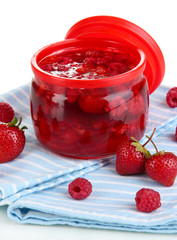 Home made berry jam isolated on white