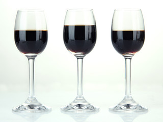 Glasses of liquor, isolated on white