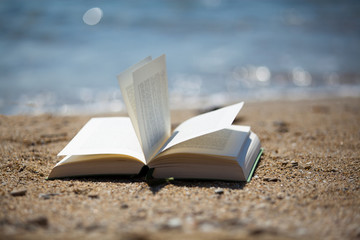 Buch im Wind am Strand