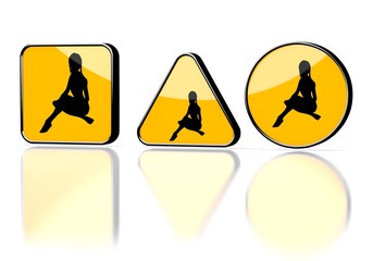 sexy woman symbol on three warning signs