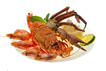 Spiny lobster, shrimps, crab legs  and rice