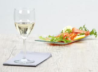 wine and smoked salmon