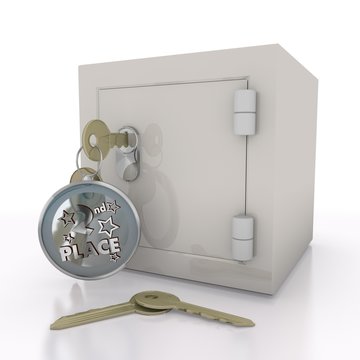 3d render of a third 2nd place icon  on a safe door