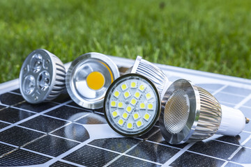 various LED GU10 bulbs on photovoltaics