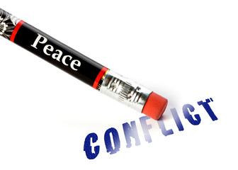 concept of peace erasing conflict using an eraser analogy
