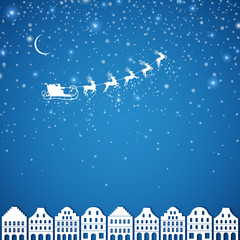 Vector Illustration of Santa Claus Coming to City