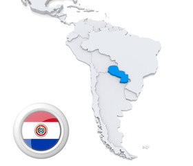 Paraguay on a map of South America
