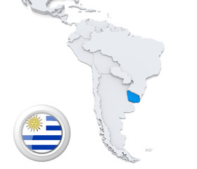Uruguay on a map of South America