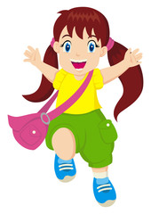 Cartoon illustration of a cheerful little girl