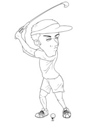 Line-art caricature of a golfer