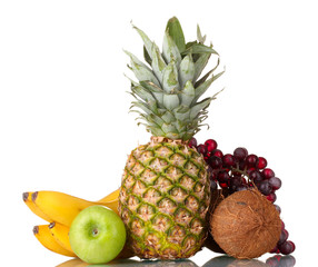 Fresh tropical fruits isolated on white