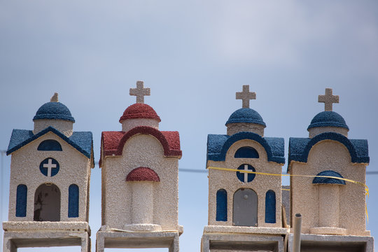 Little colorful orthodox temples in Crete