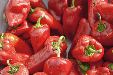 Tasty ripe big red peppers.