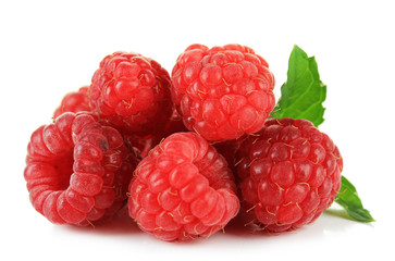 Ripe sweet raspberries isolated on white
